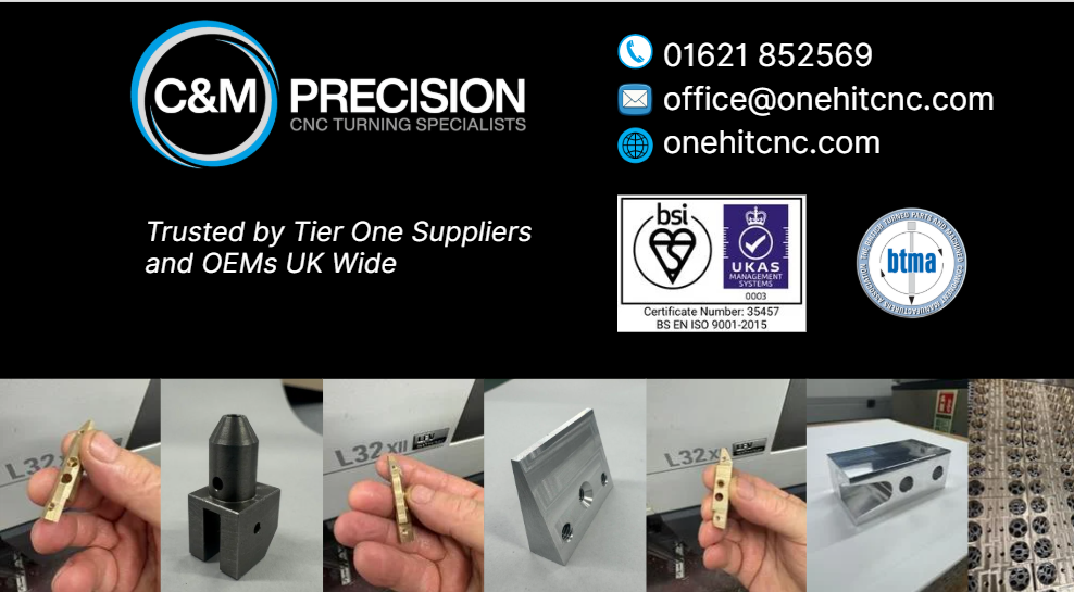 C&M Precision. Phone 01621 852569. Email office@onehitcnc.com. Website onehitcnc.com.